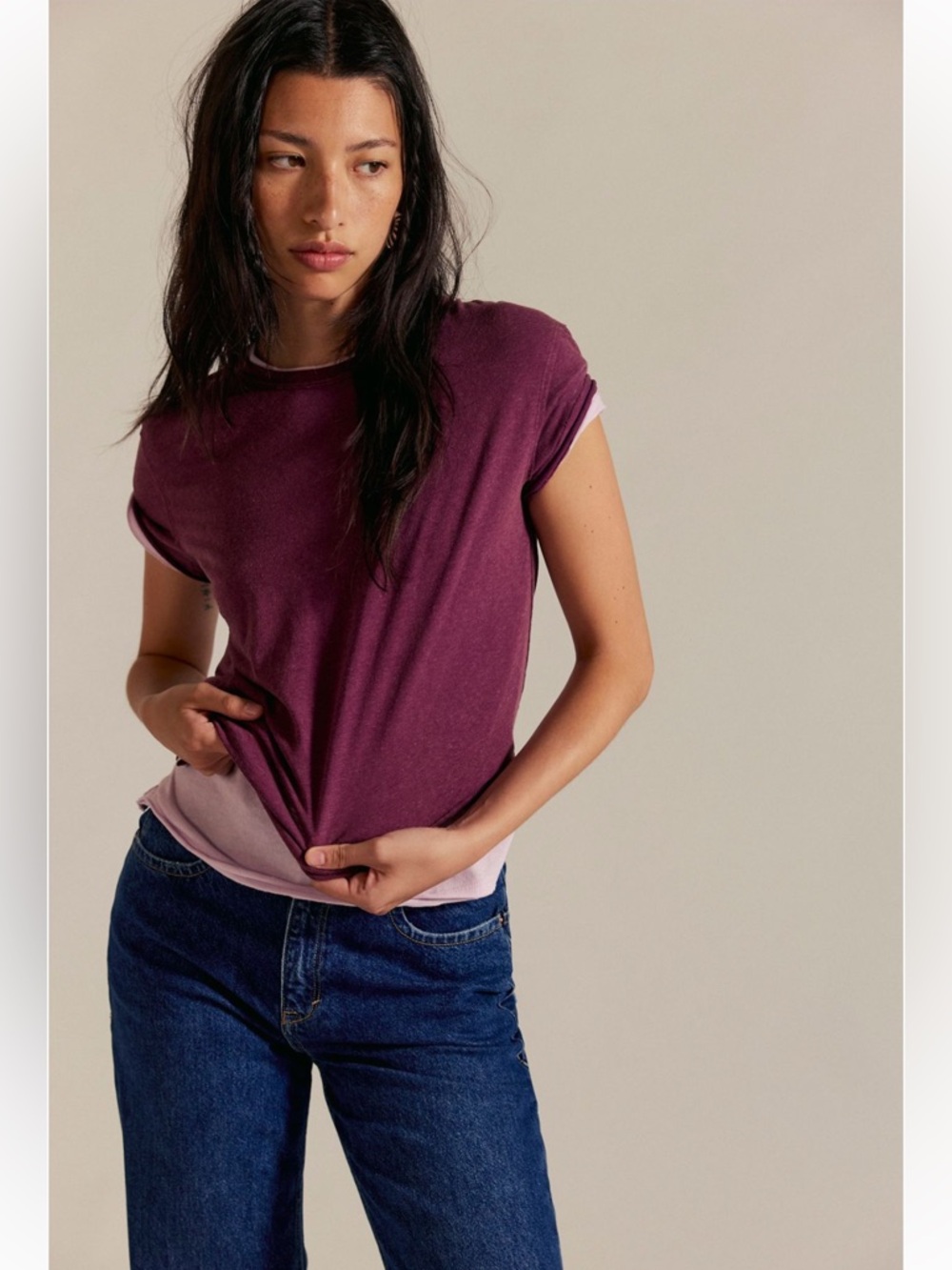 NWOT Free People We The Free Nova Tee Size L in Violet Siren *CURRENT COLOR!*